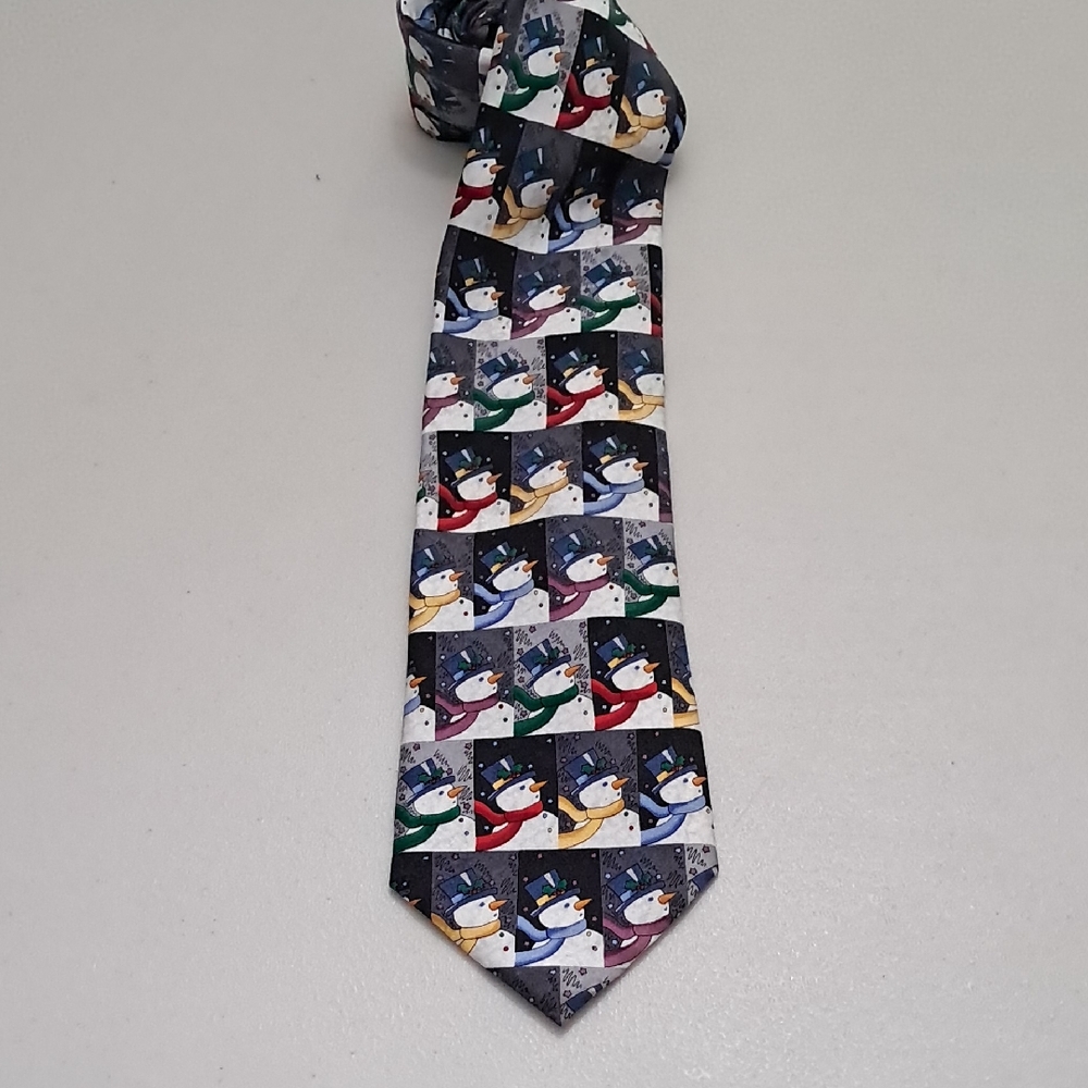 American Greetings Festive Snowman Black And Gray Tie with Blue and Green
